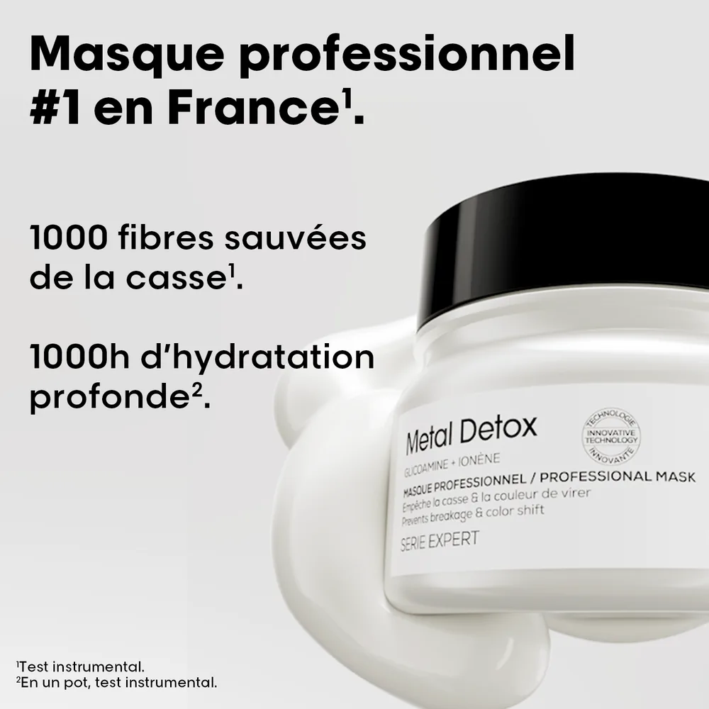 Masque professionnel #1 en France. 1000 fibres sauvées de la casse. 1000h d'hydratation profonde.